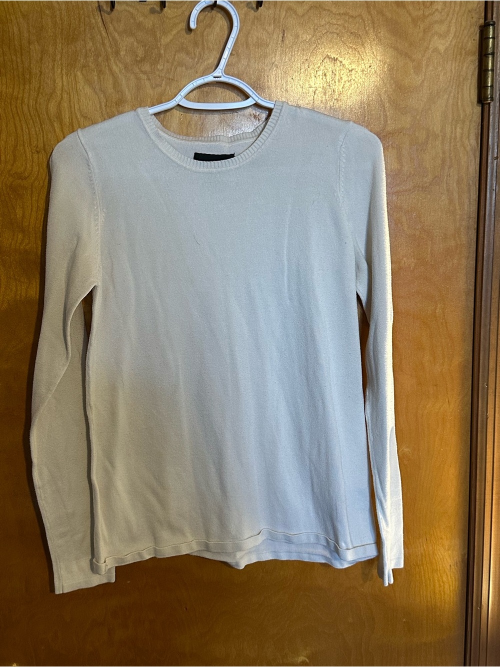 attention Slim-Fit Long Sleeve Crewneck Top in Off-White